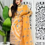 Unstitched Soft Jamdani Churidar 2 Piece Set - Faded Orange