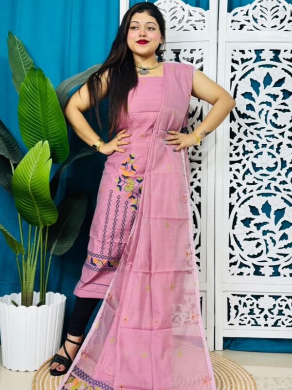 2 Piece Unstitched Soft Jamdani Churidar Set - Faded Pink