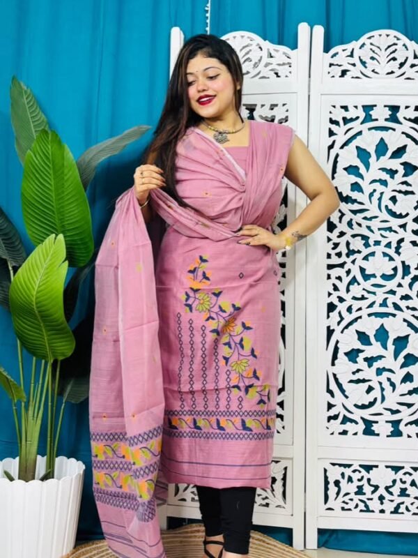 2 Piece Unstitched Soft Jamdani Churidar Set - Faded Pink