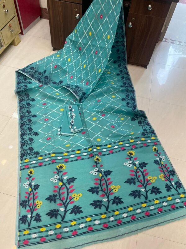 Fountain Blue Soft Crosslota Dhakai Jamdani Sari
