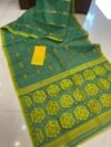 Soft Dhakai Jamdani Saree with Blouse Piece - Green Pea - Image 2
