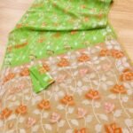 Water Lily Soft Dhakai Jamdani Saree with Blouse Piece - Green Peas