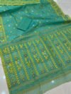 Patli Pallu Soft Dhakai Jamdani Sari with Blouse Piece - Greenish Blue - Image 2