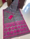 Soft Dhakai Jamdani Saree with Blouse Piece - Grey