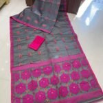 Soft Dhakai Jamdani Saree with Blouse Piece - Grey