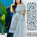 2 Piece Unstitched Soft Jamdani Churidar Set - Grey