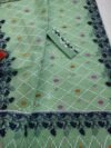 Nayan Tara Soft Dhakai Jamdani Sari with Blouse Piece - Grey Green - Image 2