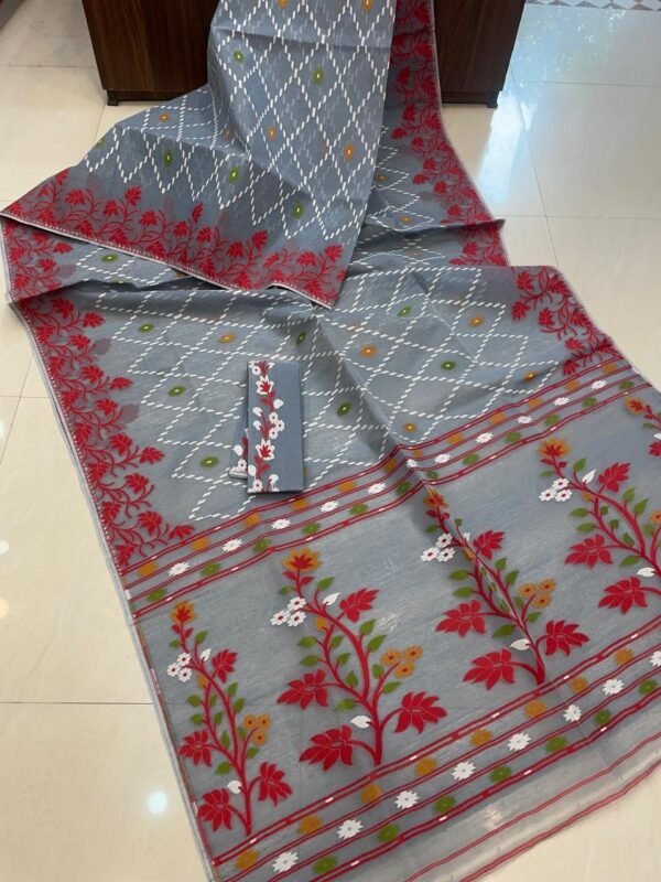 Grey Soft Crosslota Dhakai Jamdani Sari