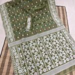 Shiuli Korat Soft Dhakai Jamdani Saree with Blouse Piece - Hemlock