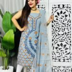 Unstitched Soft Jamdani Churidar 2 Piece Set - Hit Grey