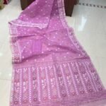 Patli Pallu Soft Dhakai Jamdani Sari with Blouse Piece - Lavender Pink