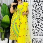 Unstitched Soft Jamdani Churidar 2 Piece Set - Lemon Yellow