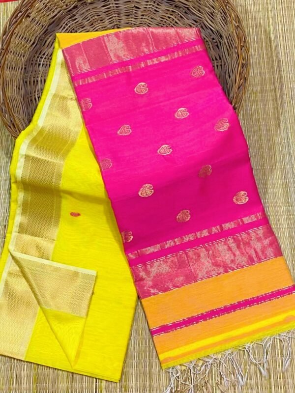 Maheshwari Design Handloom Jamdani Sari with Blouse Piece - Lemon Yellow