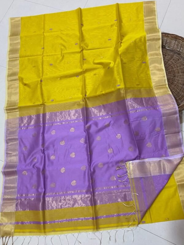 Maheshwari Design Handloom Jamdani Sari with Blouse Piece - Lemon Yellow