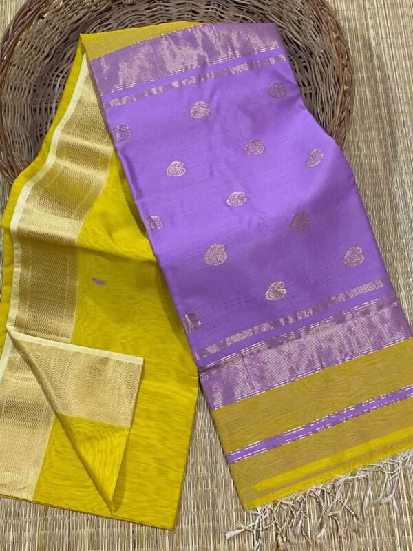 Maheshwari Design Handloom Jamdani Sari with Blouse Piece - Lemon Yellow
