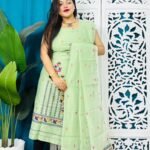 2 Piece Unstitched Soft Jamdani Churidar Set - Light Grey Green