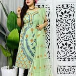 Unstitched Soft Jamdani Churidar 2 Piece Set - Light Grey Green