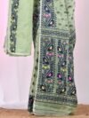 Ikkat Soft Dhakai Jamdani Sari with Blouse Piece - Light Olive