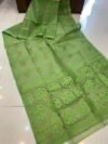 Soft Dhakai Jamdani Saree with Blouse Piece - Light Olive - Image 2