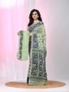 Ikkat Soft Dhakai Jamdani Sari with Blouse Piece - Light Olive