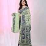 Ikkat Soft Dhakai Jamdani Sari with Blouse Piece - Light Olive