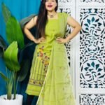 2 Piece Unstitched Soft Jamdani Churidar Set - Light Olive Green