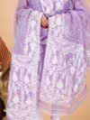2 Piece Unstitched Soft Jamdani Churidar Set - Light Pastel Purple - Image 2