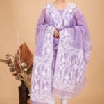 2 Piece Unstitched Soft Jamdani Churidar Set - Light Pastel Purple