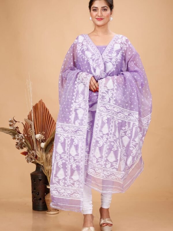 2 Piece Unstitched Soft Jamdani Churidar Set - Light Pastel Purple