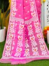 Lota Pata Soft Deep Pink Jamdani Sari - Image 2
