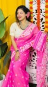 Lota Pata Soft Deep Pink Jamdani Sari - Image 3