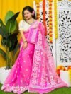 Lota Pata Soft Deep Pink Jamdani Sari - Image 4