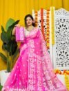 Lota Pata Soft Deep Pink Jamdani Sari