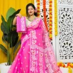 Lota Pata Soft Deep Pink Jamdani Sari