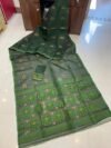 Soft Dhakai Jamdani Saree with Blouse Piece - Lunar Green