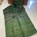 Soft Dhakai Jamdani Saree with Blouse Piece - Lunar Green