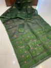 Soft Dhakai Jamdani Saree with Blouse Piece - Lunar Green - Image 2