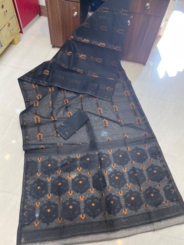 Soft Dhakai Jamdani Saree with Blouse Piece - Mid Grey