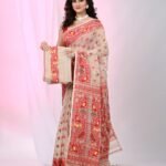 Ikkat Soft Dhakai Jamdani Sari with Blouse Piece - Mushroom