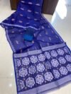 Soft Dhakai Jamdani Saree with Blouse Piece - Navy Blue - Image 2