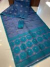 Soft Dhakai Jamdani Saree with Blouse Piece - Nile Blue - Image 2