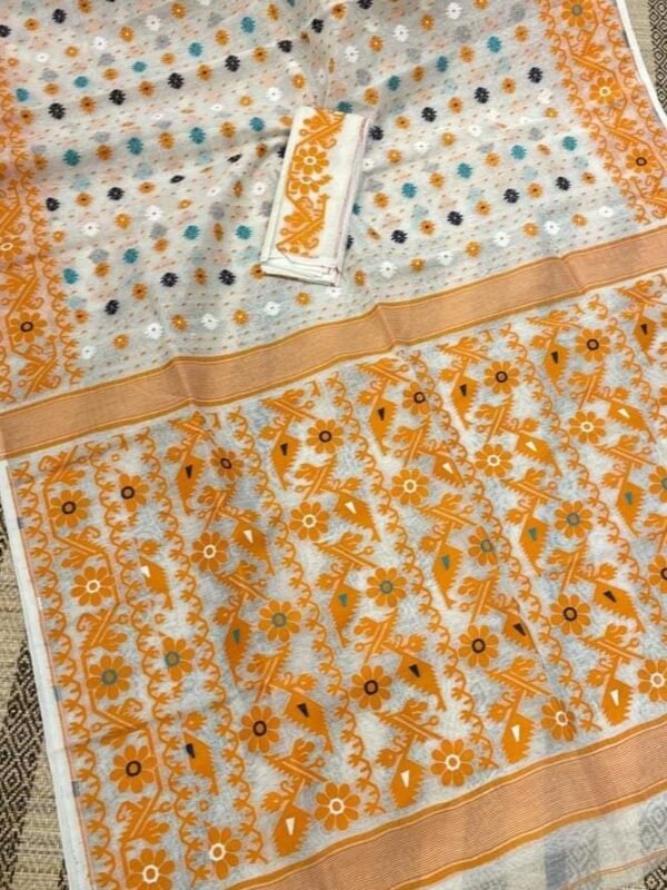Shiuli Korat Soft Dhakai Jamdani Saree with Blouse Piece - Off White