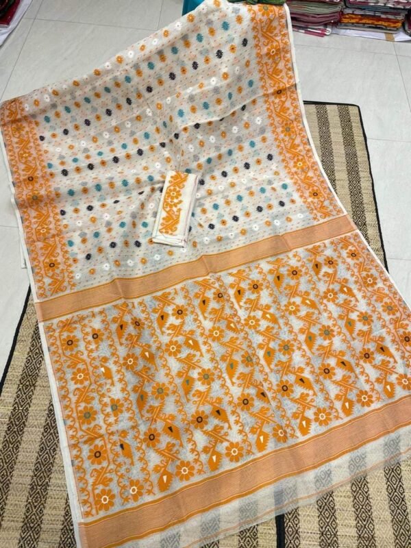 Shiuli Korat Soft Dhakai Jamdani Saree with Blouse Piece - Off White