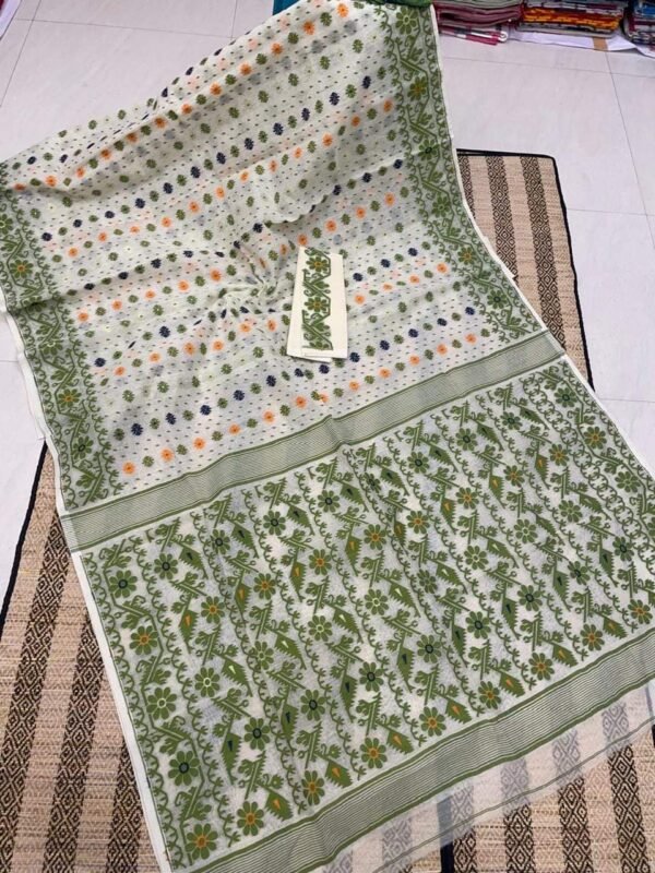 Shiuli Korat Soft Dhakai Jamdani Saree with Blouse Piece - Off White