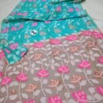 Water Lily Soft Dhakai Jamdani Saree with Blouse Piece - Pacific Blue