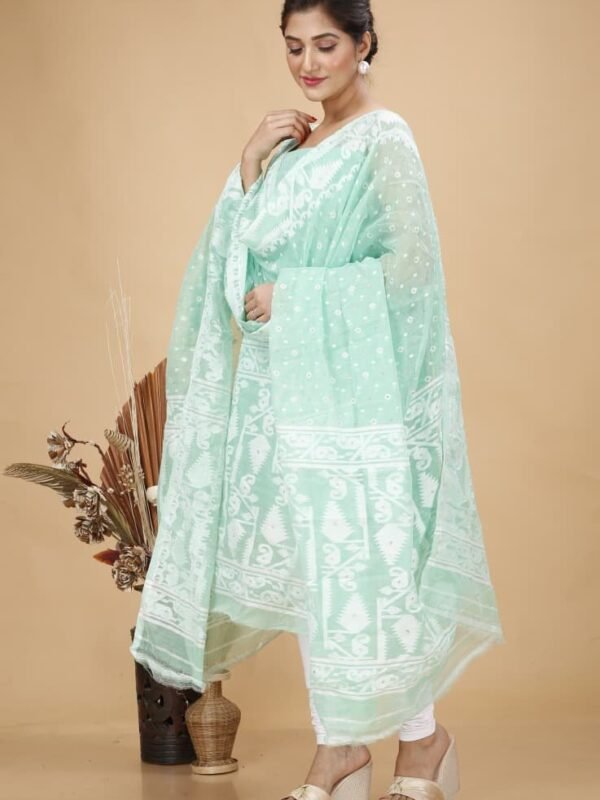 2 Piece Unstitched Soft Jamdani Churidar Set - Pale Teal