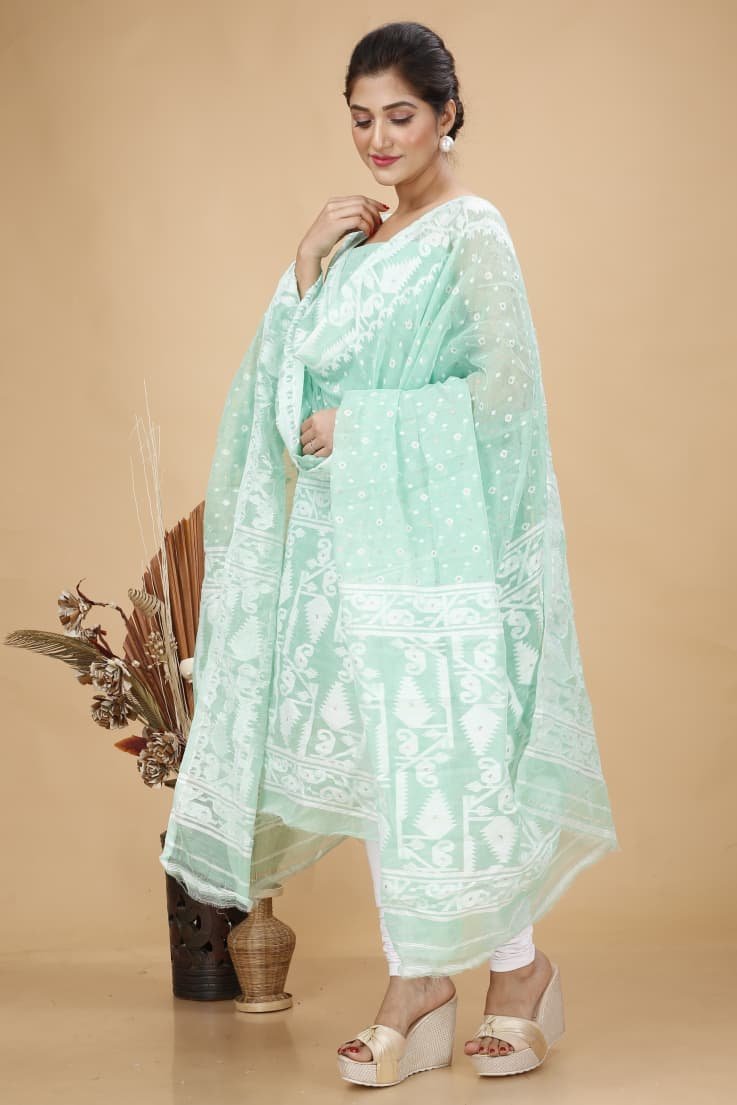 2 Piece Unstitched Soft Jamdani Churidar Set - Pale Teal