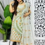 Unstitched Soft Jamdani Churidar 2 Piece Set - Pastel Grey