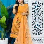 2 Piece Unstitched Soft Jamdani Churidar Set - Pastel Orange