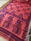 Lotus Soft Dhakai Jamdani Saree with Blouse Piece - Pastel Red
